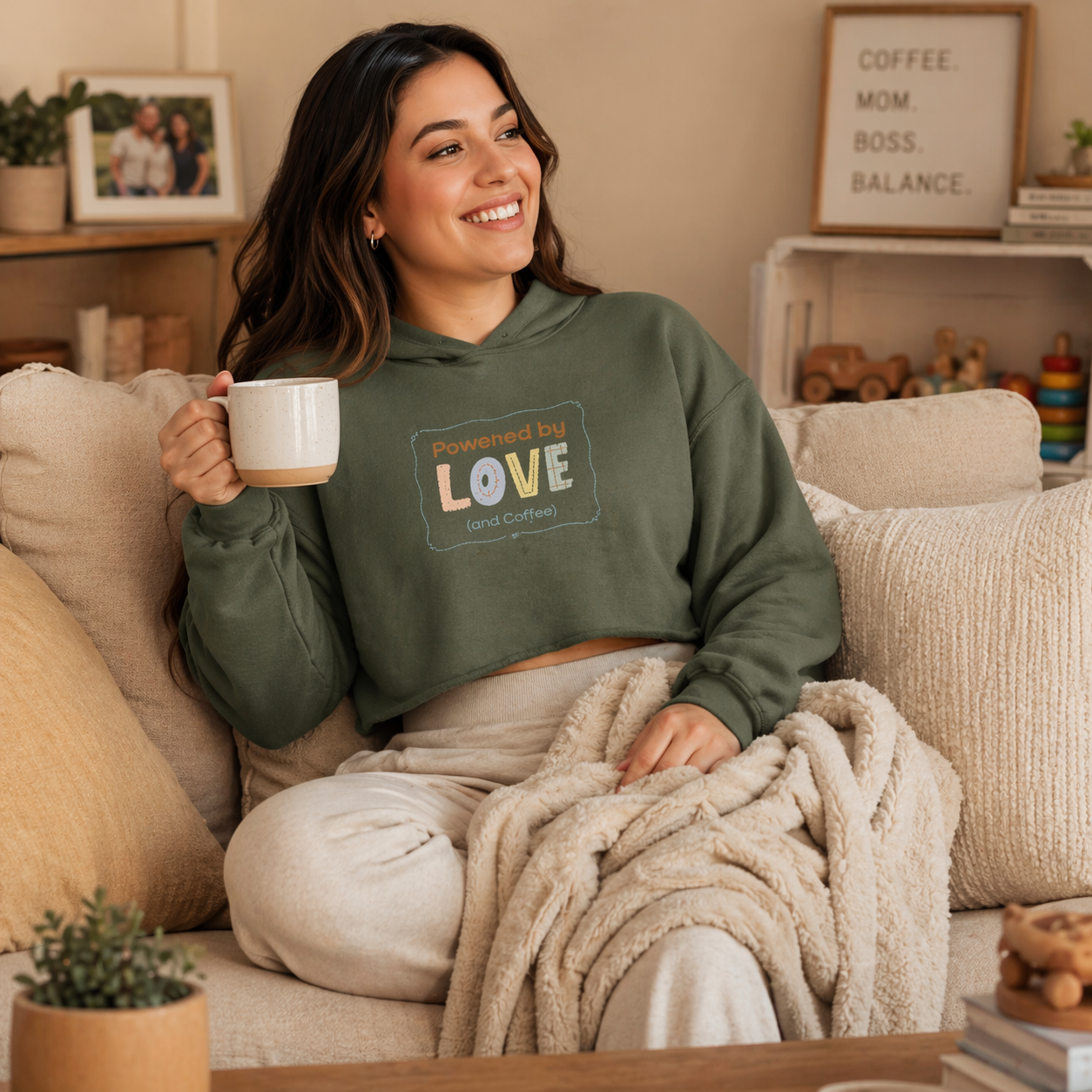 "Powered By Love & Coffee" - Crop Hoodie